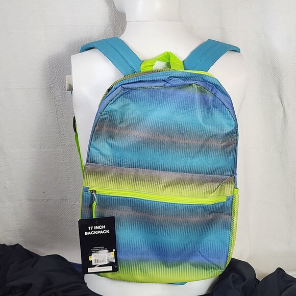 A.D. Sutton and Sons Limon Blue Striped Polyester Multi Zip Pocket 17" Backpack - Picture 1 of 16